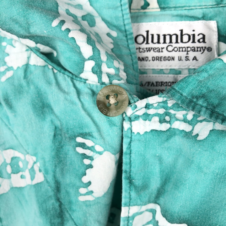 2000'S Columbia Fish Print Box Shirt, Short Sleeve, Open Collar, Cotton Shirt, Men's Size L (approx.) cotton Emerald green Vintage Second Hand