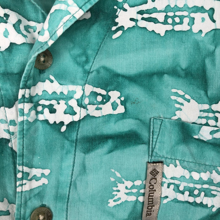 2000'S Columbia Fish Print Box Shirt, Short Sleeve, Open Collar, Cotton Shirt, Men's Size L (approx.) cotton Emerald green Vintage Second Hand