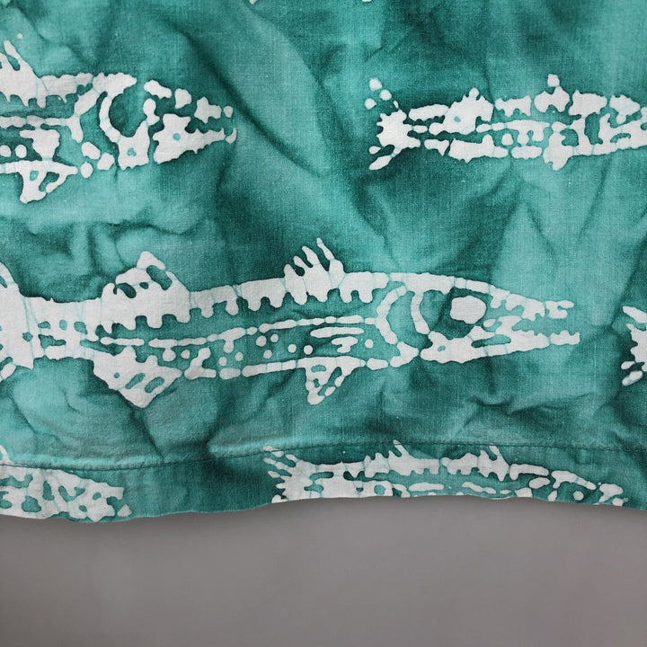 2000'S Columbia Fish Print Box Shirt, Short Sleeve, Open Collar, Cotton Shirt, Men's Size L (approx.) cotton Emerald green Vintage Second Hand