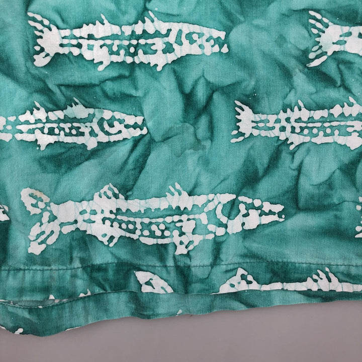 2000'S Columbia Fish Print Box Shirt, Short Sleeve, Open Collar, Cotton Shirt, Men's Size L (approx.) cotton Emerald green Vintage Second Hand