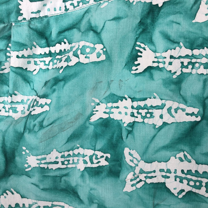2000'S Columbia Fish Print Box Shirt, Short Sleeve, Open Collar, Cotton Shirt, Men's Size L (approx.) cotton Emerald green Vintage Second Hand