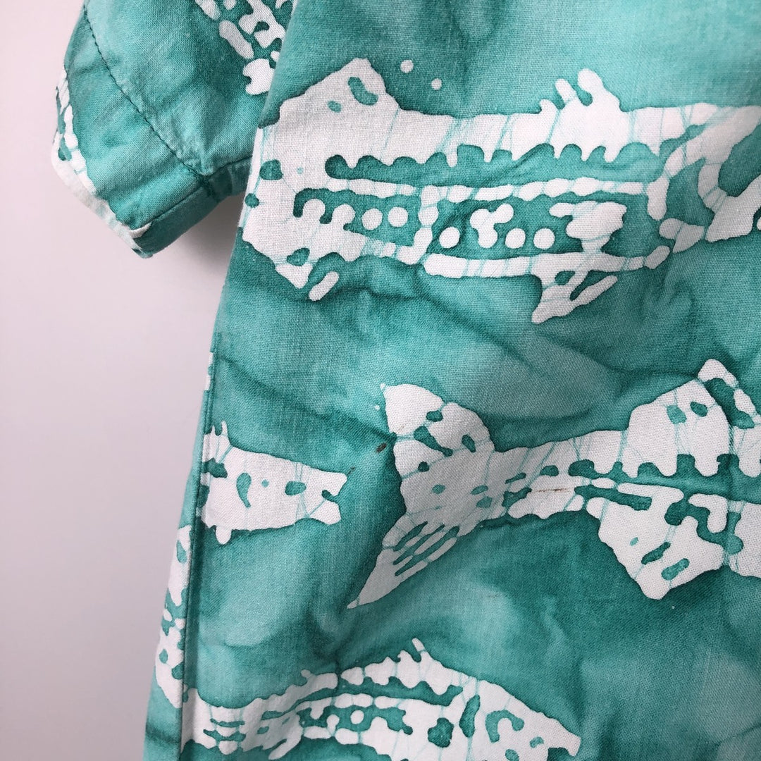 2000'S Columbia Fish Print Box Shirt, Short Sleeve, Open Collar, Cotton Shirt, Men's Size L (approx.) cotton Emerald green Vintage Second Hand