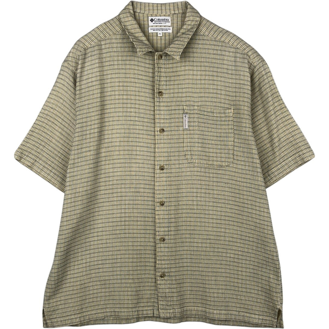 2000'S Columbia all-over print short-sleeved cotton shirt, boxy fit, men's size XL equivalent. cotton ivory Vintage Second Hand