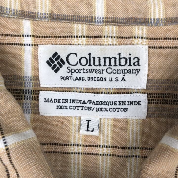 2000'S Columbia Short Sleeve Cotton Check Box Shirt, Men's Size L cotton beige type brown Vintage Second Hand