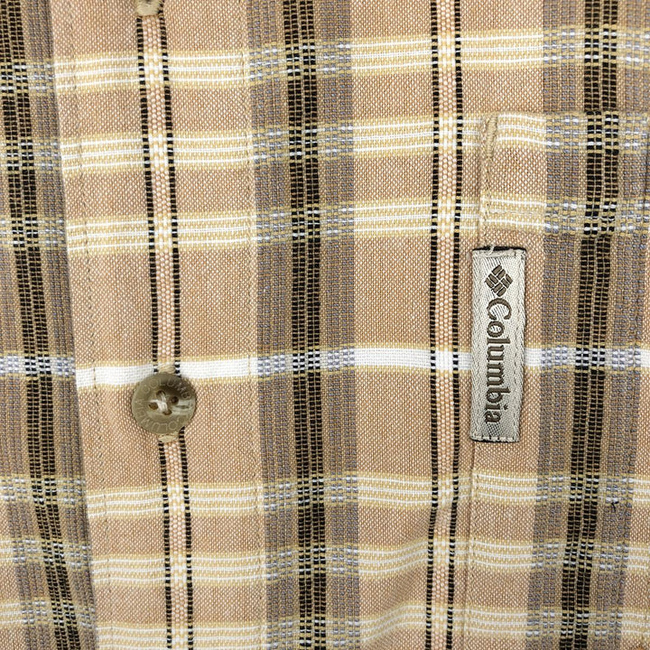 2000'S Columbia Short Sleeve Cotton Check Box Shirt, Men's Size L cotton beige type brown Vintage Second Hand