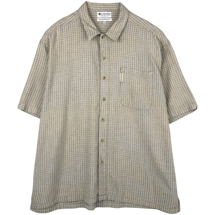 90s-00'S Columbia Short-Sleeve Cotton Check Shirt, Boxy Shirt, Men's XXL Equivalent, Vintage cotton Beige type Vintage Second Hand