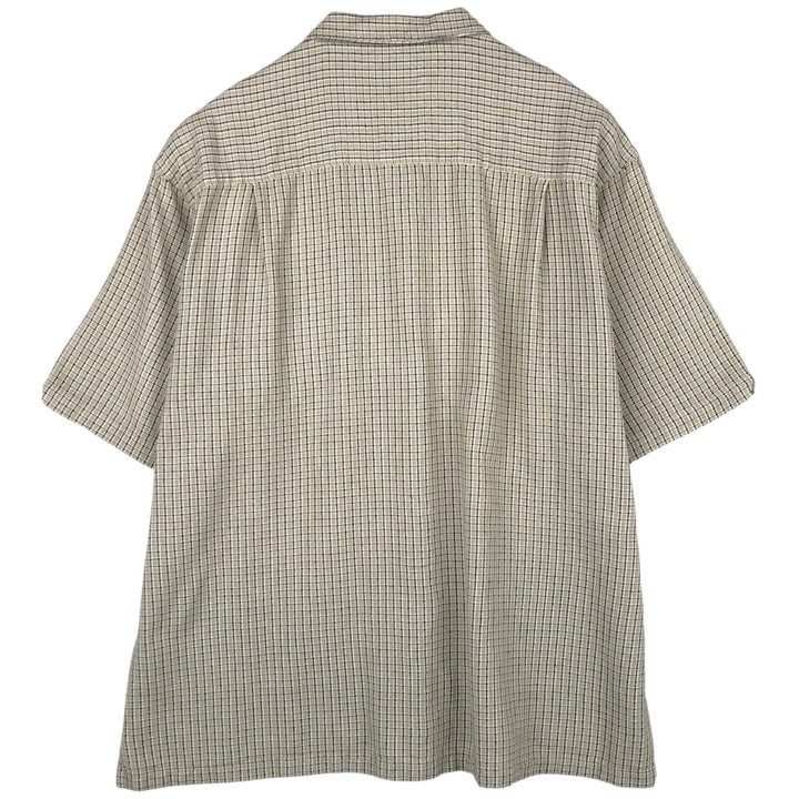 90s-00'S Columbia Short-Sleeve Cotton Check Shirt, Boxy Shirt, Men's XXL Equivalent, Vintage cotton Beige type Vintage Second Hand