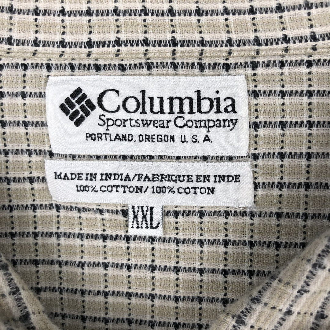 90s-00'S Columbia Short-Sleeve Cotton Check Shirt, Boxy Shirt, Men's XXL Equivalent, Vintage cotton Beige type Vintage Second Hand