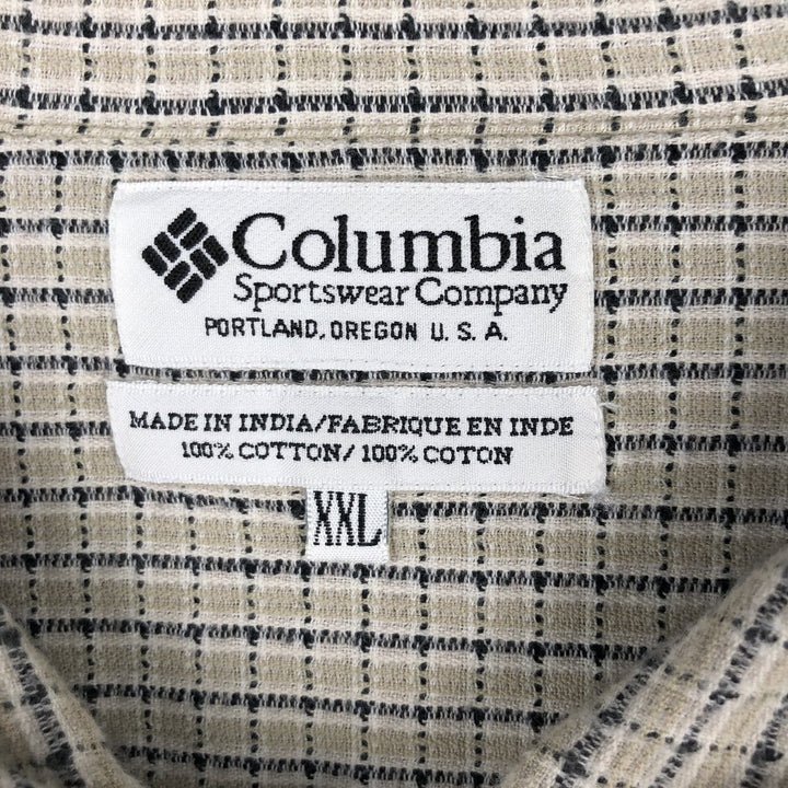 90s-00'S Columbia Short-Sleeve Cotton Check Shirt, Boxy Shirt, Men's XXL Equivalent, Vintage cotton Beige type Vintage Second Hand