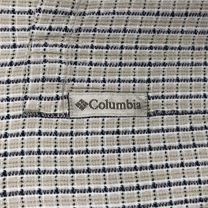 90s-00'S Columbia Short-Sleeve Cotton Check Shirt, Boxy Shirt, Men's XXL Equivalent, Vintage cotton Beige type Vintage Second Hand