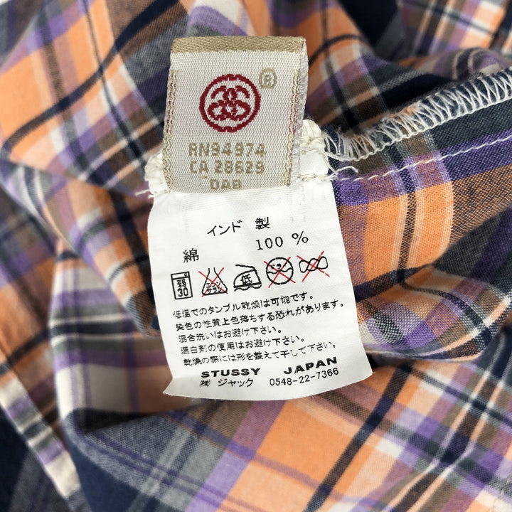 Stussy short-sleeved cotton check shirt, men's size L (approx.) cotton navy blue type Vintage Second Hand
