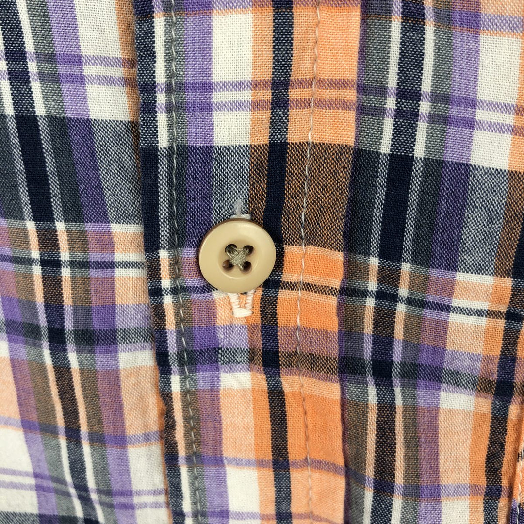 Stussy short-sleeved cotton check shirt, men's size L (approx.) cotton navy blue type Vintage Second Hand