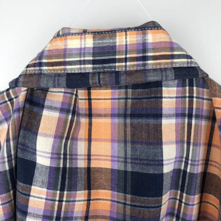 Stussy short-sleeved cotton check shirt, men's size L (approx.) cotton navy blue type Vintage Second Hand