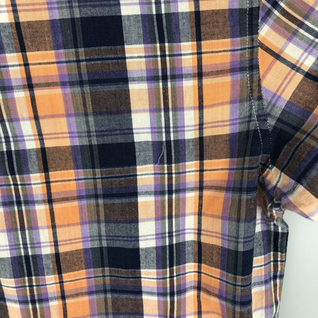 Stussy short-sleeved cotton check shirt, men's size L (approx.) cotton navy blue type Vintage Second Hand