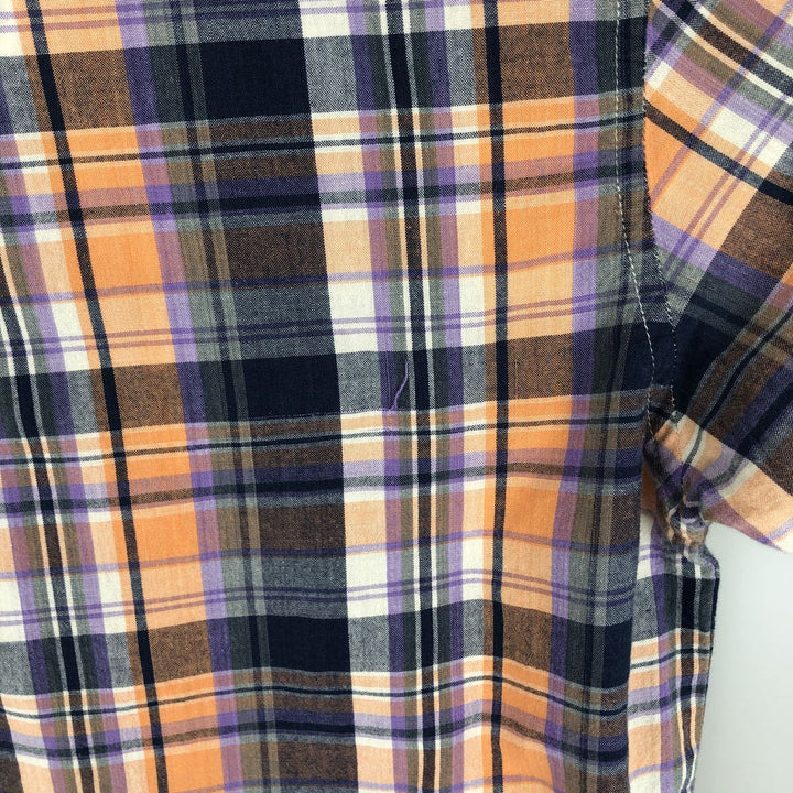 Stussy short-sleeved cotton check shirt, men's size L (approx.) cotton navy blue type Vintage Second Hand