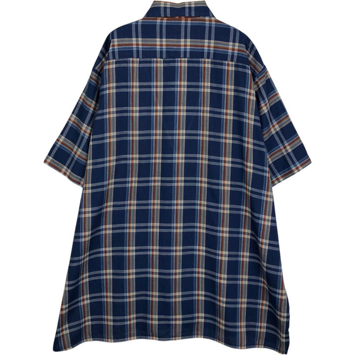 1960s-1970'S Sovereign Short-Sleeve Check Shirt, Boxy Shirt, Made in USA, Men's XXL Equivalent, Vintage polyester blue type Vintage Second Hand