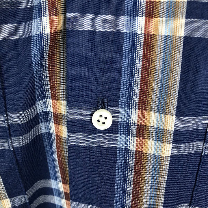 1960s-1970'S Sovereign Short-Sleeve Check Shirt, Boxy Shirt, Made in USA, Men's XXL Equivalent, Vintage polyester blue type Vintage Second Hand