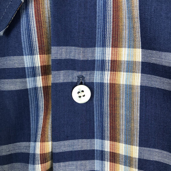 1960s-1970'S Sovereign Short-Sleeve Check Shirt, Boxy Shirt, Made in USA, Men's XXL Equivalent, Vintage polyester blue type Vintage Second Hand