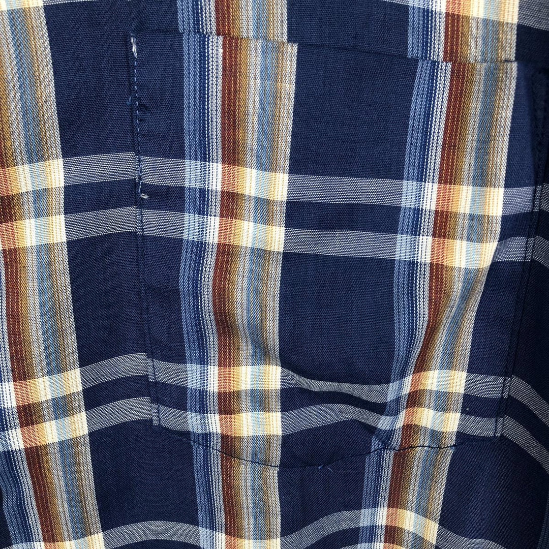 1960s-1970'S Sovereign Short-Sleeve Check Shirt, Boxy Shirt, Made in USA, Men's XXL Equivalent, Vintage polyester blue type Vintage Second Hand