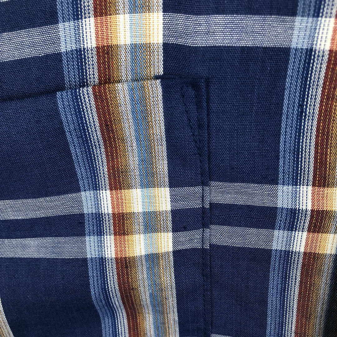 1960s-1970'S Sovereign Short-Sleeve Check Shirt, Boxy Shirt, Made in USA, Men's XXL Equivalent, Vintage polyester blue type Vintage Second Hand