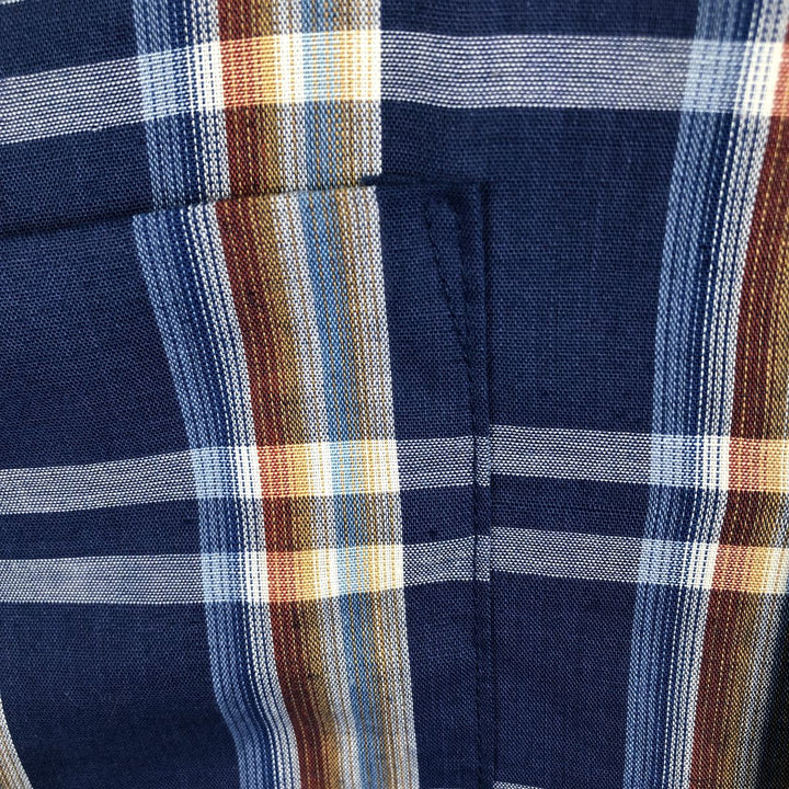 1960s-1970'S Sovereign Short-Sleeve Check Shirt, Boxy Shirt, Made in USA, Men's XXL Equivalent, Vintage polyester blue type Vintage Second Hand