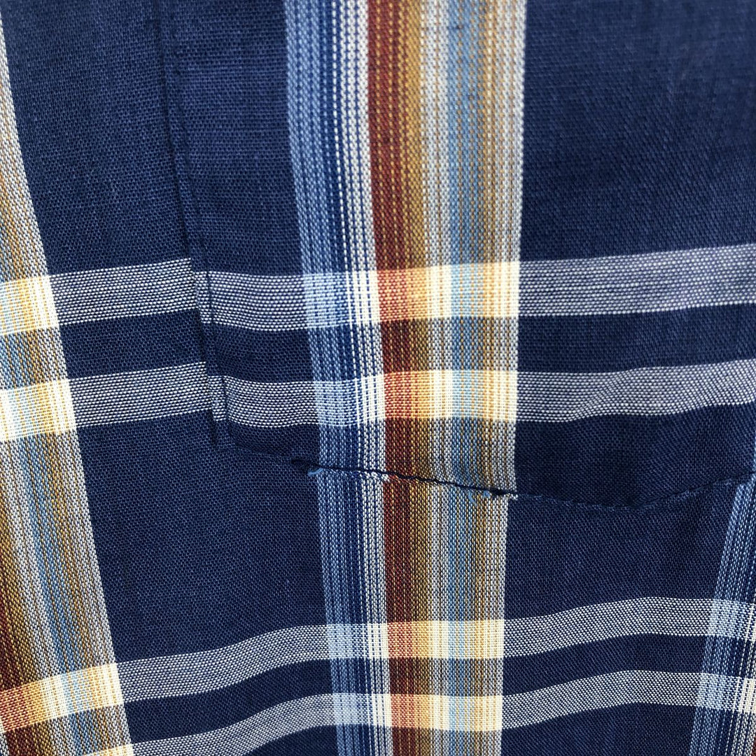 1960s-1970'S Sovereign Short-Sleeve Check Shirt, Boxy Shirt, Made in USA, Men's XXL Equivalent, Vintage polyester blue type Vintage Second Hand