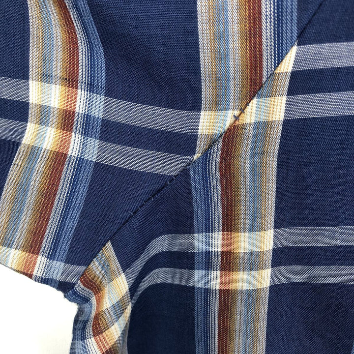 1960s-1970'S Sovereign Short-Sleeve Check Shirt, Boxy Shirt, Made in USA, Men's XXL Equivalent, Vintage polyester blue type Vintage Second Hand