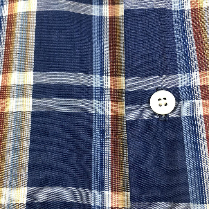 1960s-1970'S Sovereign Short-Sleeve Check Shirt, Boxy Shirt, Made in USA, Men's XXL Equivalent, Vintage polyester blue type Vintage Second Hand