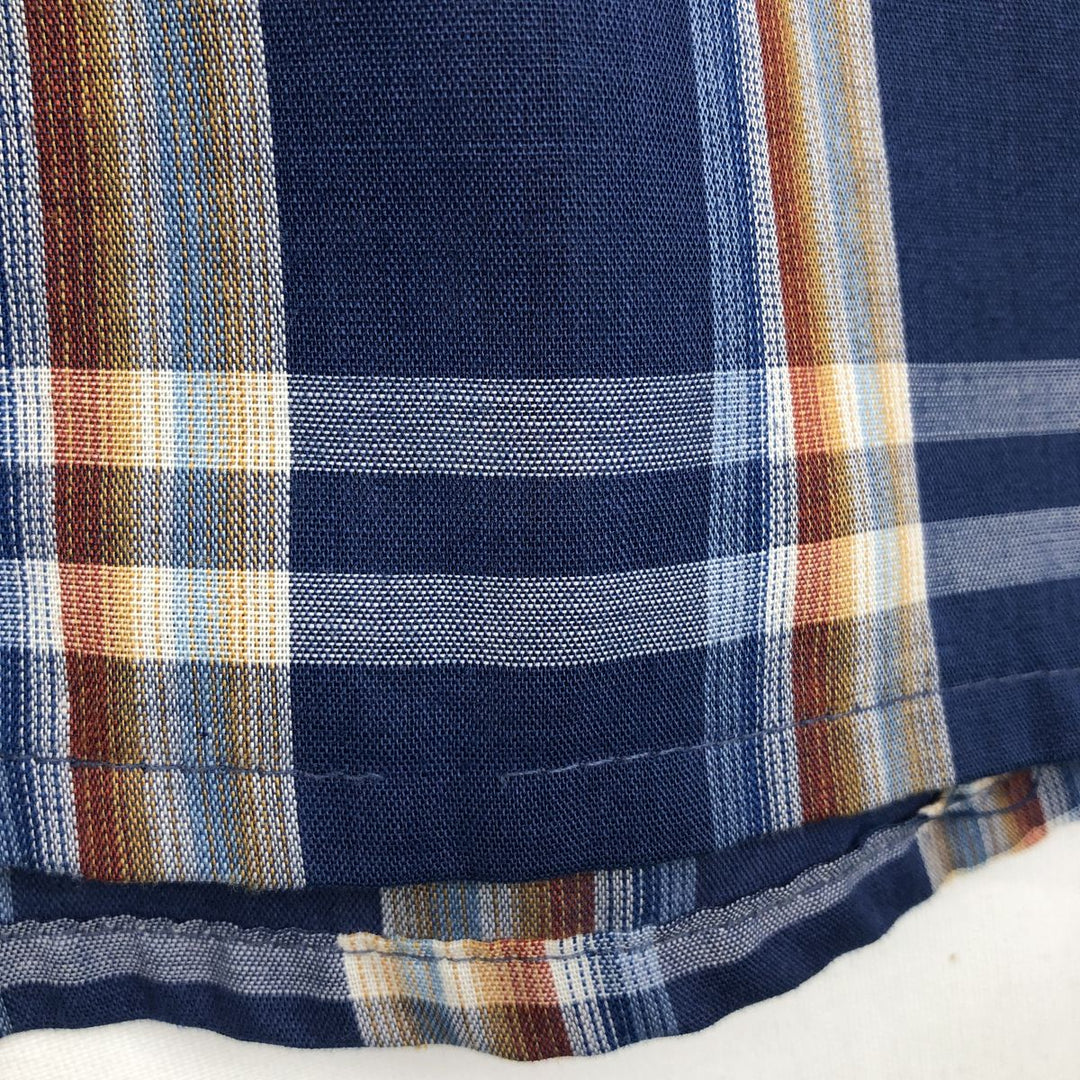 1960s-1970'S Sovereign Short-Sleeve Check Shirt, Boxy Shirt, Made in USA, Men's XXL Equivalent, Vintage polyester blue type Vintage Second Hand