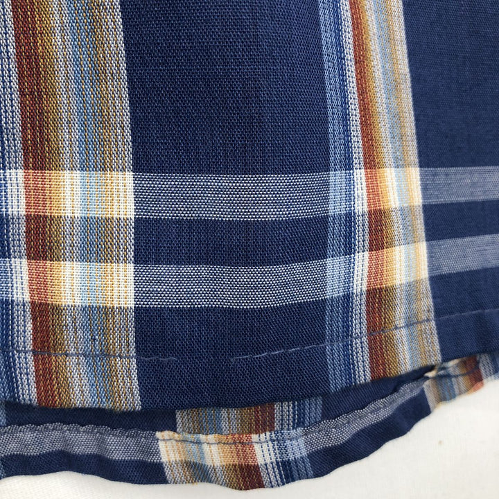 1960s-1970'S Sovereign Short-Sleeve Check Shirt, Boxy Shirt, Made in USA, Men's XXL Equivalent, Vintage polyester blue type Vintage Second Hand