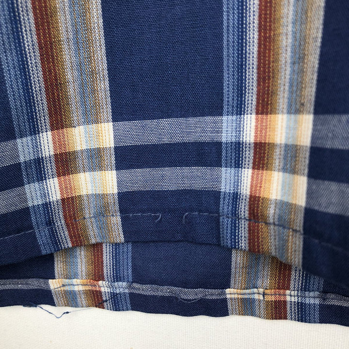 1960s-1970'S Sovereign Short-Sleeve Check Shirt, Boxy Shirt, Made in USA, Men's XXL Equivalent, Vintage polyester blue type Vintage Second Hand