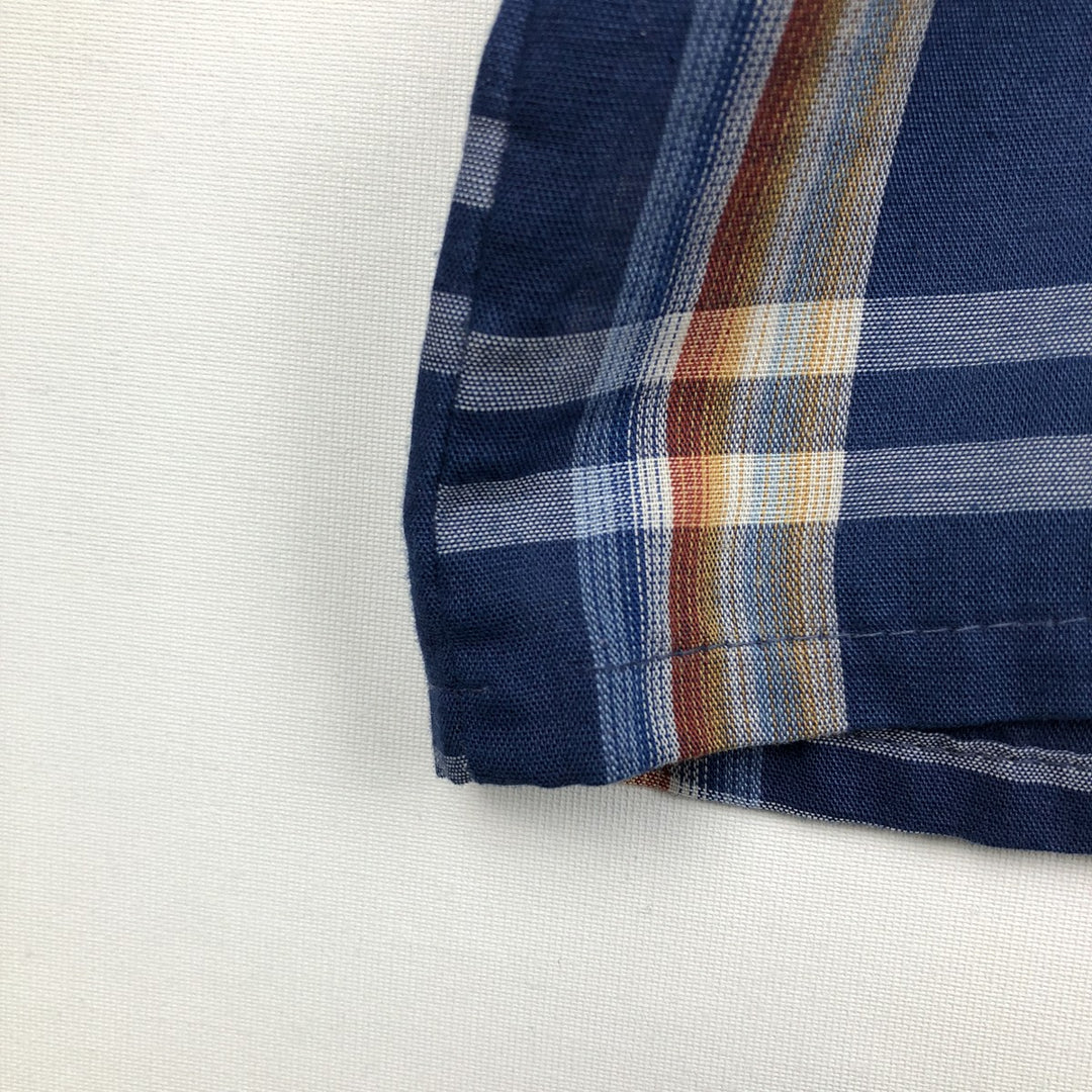 1960s-1970'S Sovereign Short-Sleeve Check Shirt, Boxy Shirt, Made in USA, Men's XXL Equivalent, Vintage polyester blue type Vintage Second Hand