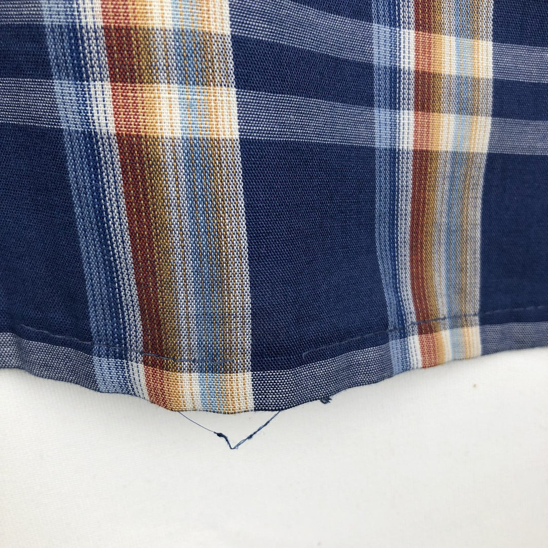 1960s-1970'S Sovereign Short-Sleeve Check Shirt, Boxy Shirt, Made in USA, Men's XXL Equivalent, Vintage polyester blue type Vintage Second Hand