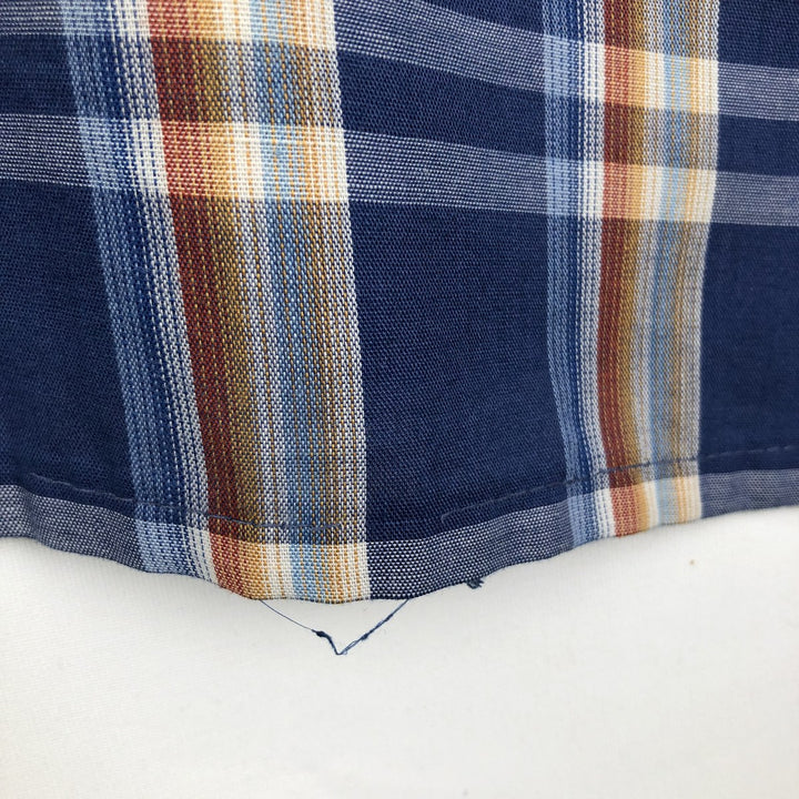 1960s-1970'S Sovereign Short-Sleeve Check Shirt, Boxy Shirt, Made in USA, Men's XXL Equivalent, Vintage polyester blue type Vintage Second Hand