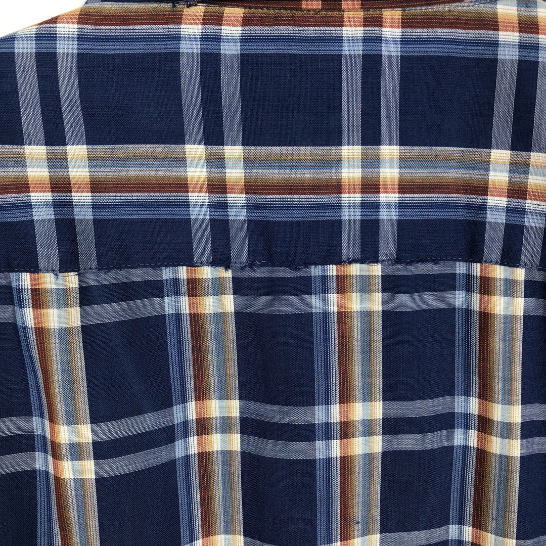 1960s-1970'S Sovereign Short-Sleeve Check Shirt, Boxy Shirt, Made in USA, Men's XXL Equivalent, Vintage polyester blue type Vintage Second Hand