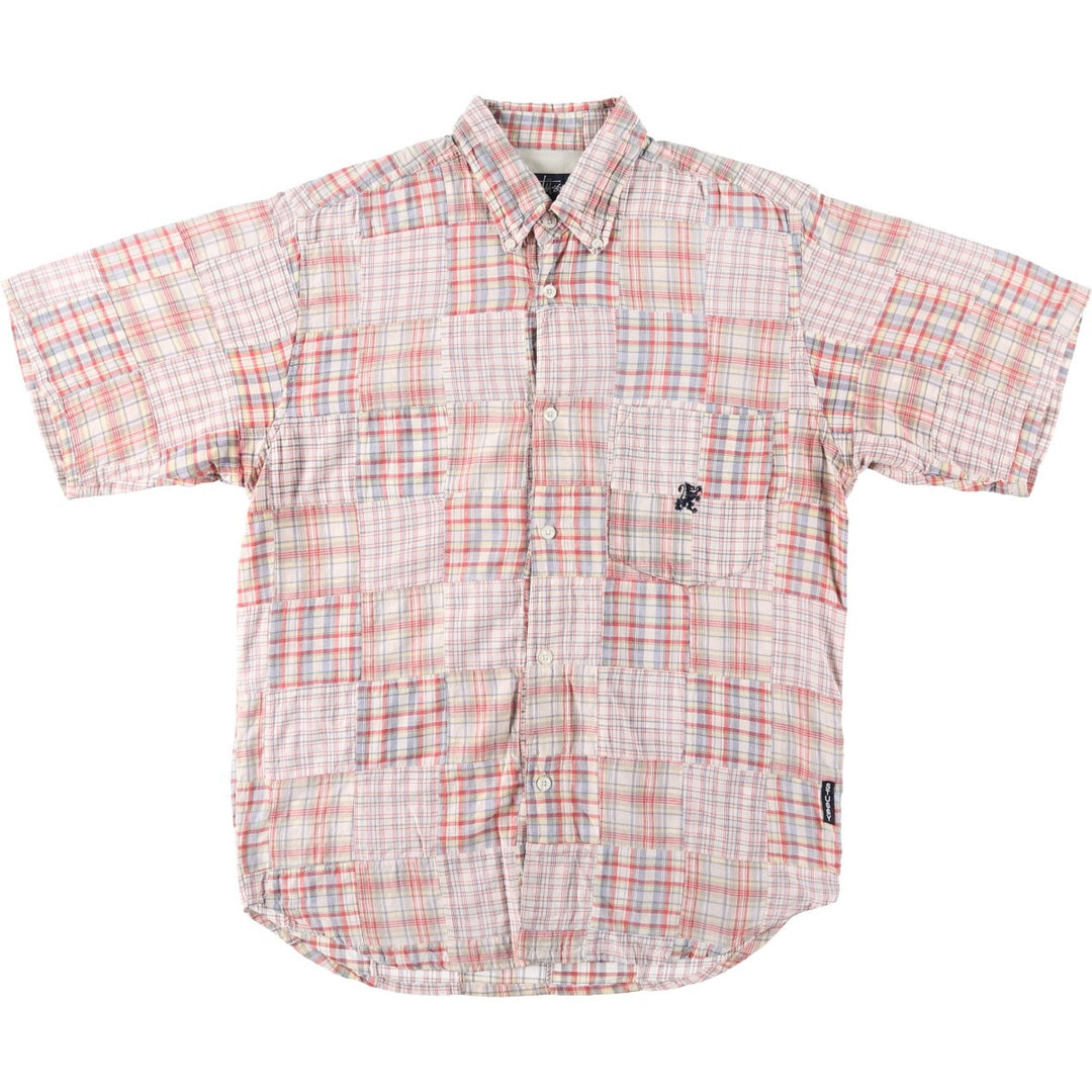 90'S Stussy Old Stussy Navy Tag Patchwork Short-Sleeve Button-Down Check Shirt Men's Size S (approx.) cotton red type Vintage Second Hand
