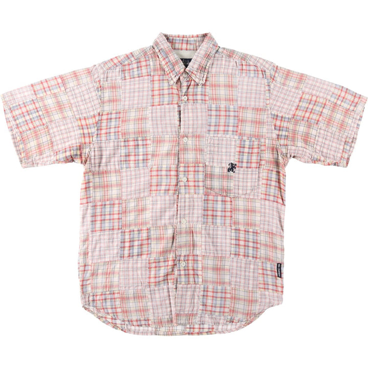 90'S Stussy Old Stussy Navy Tag Patchwork Short-Sleeve Button-Down Check Shirt Men's Size S (approx.) cotton red type Vintage Second Hand
