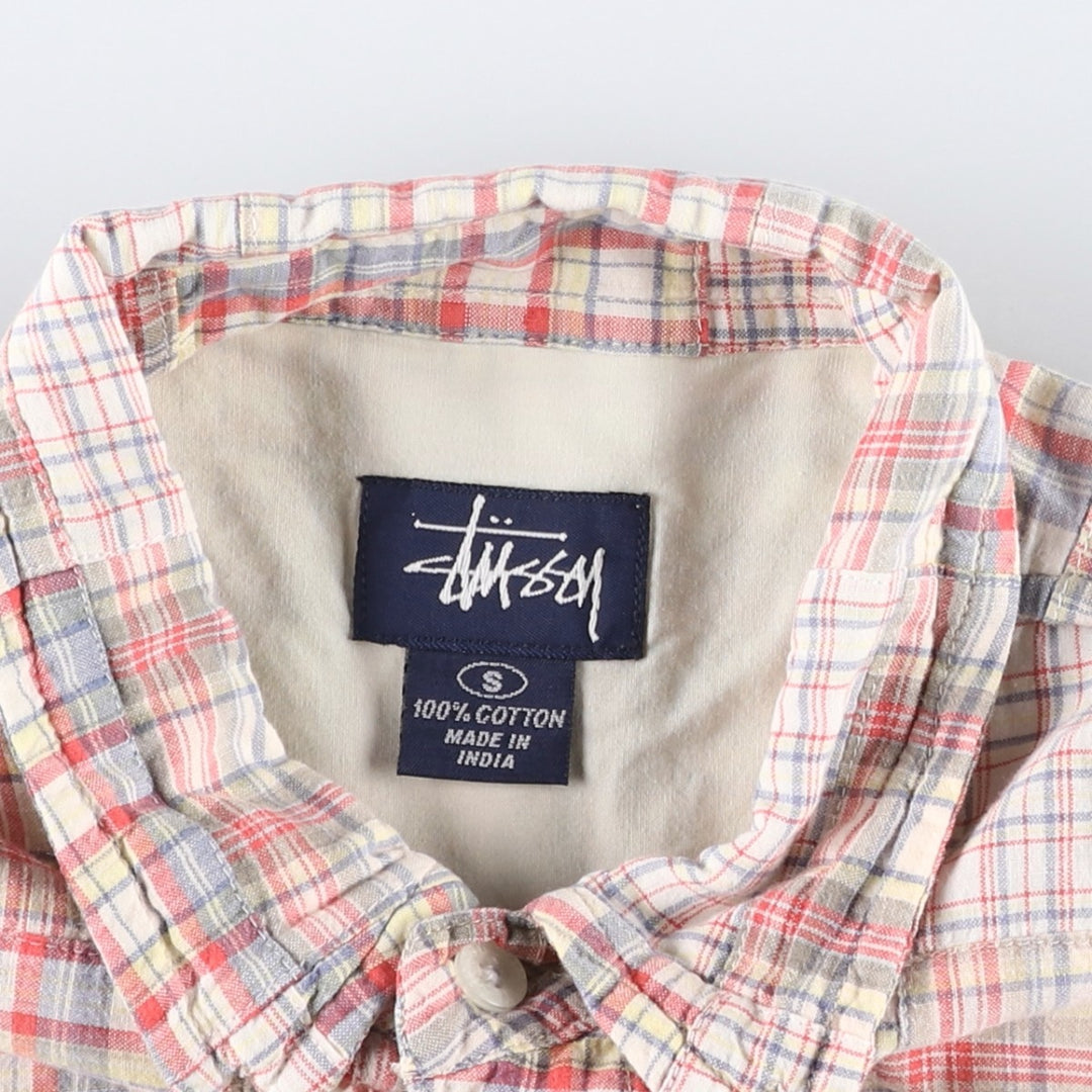 90'S Stussy Old Stussy Navy Tag Patchwork Short-Sleeve Button-Down Check Shirt Men's Size S (approx.) cotton red type Vintage Second Hand