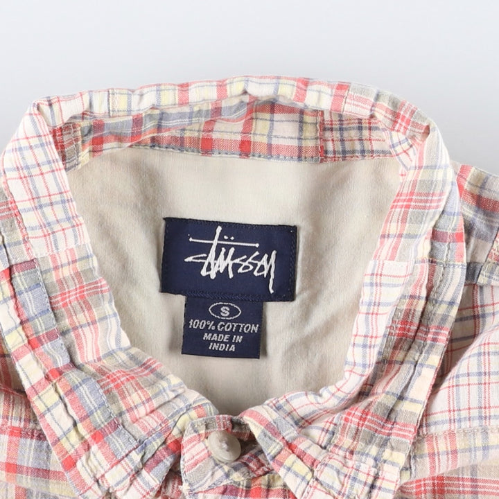 90'S Stussy Old Stussy Navy Tag Patchwork Short-Sleeve Button-Down Check Shirt Men's Size S (approx.) cotton red type Vintage Second Hand