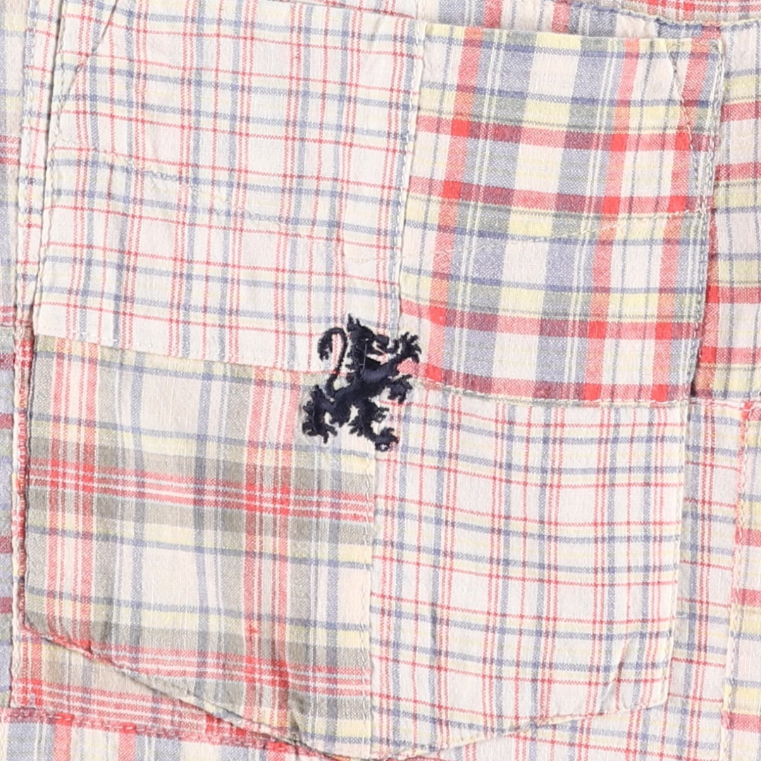 90'S Stussy Old Stussy Navy Tag Patchwork Short-Sleeve Button-Down Check Shirt Men's Size S (approx.) cotton red type Vintage Second Hand