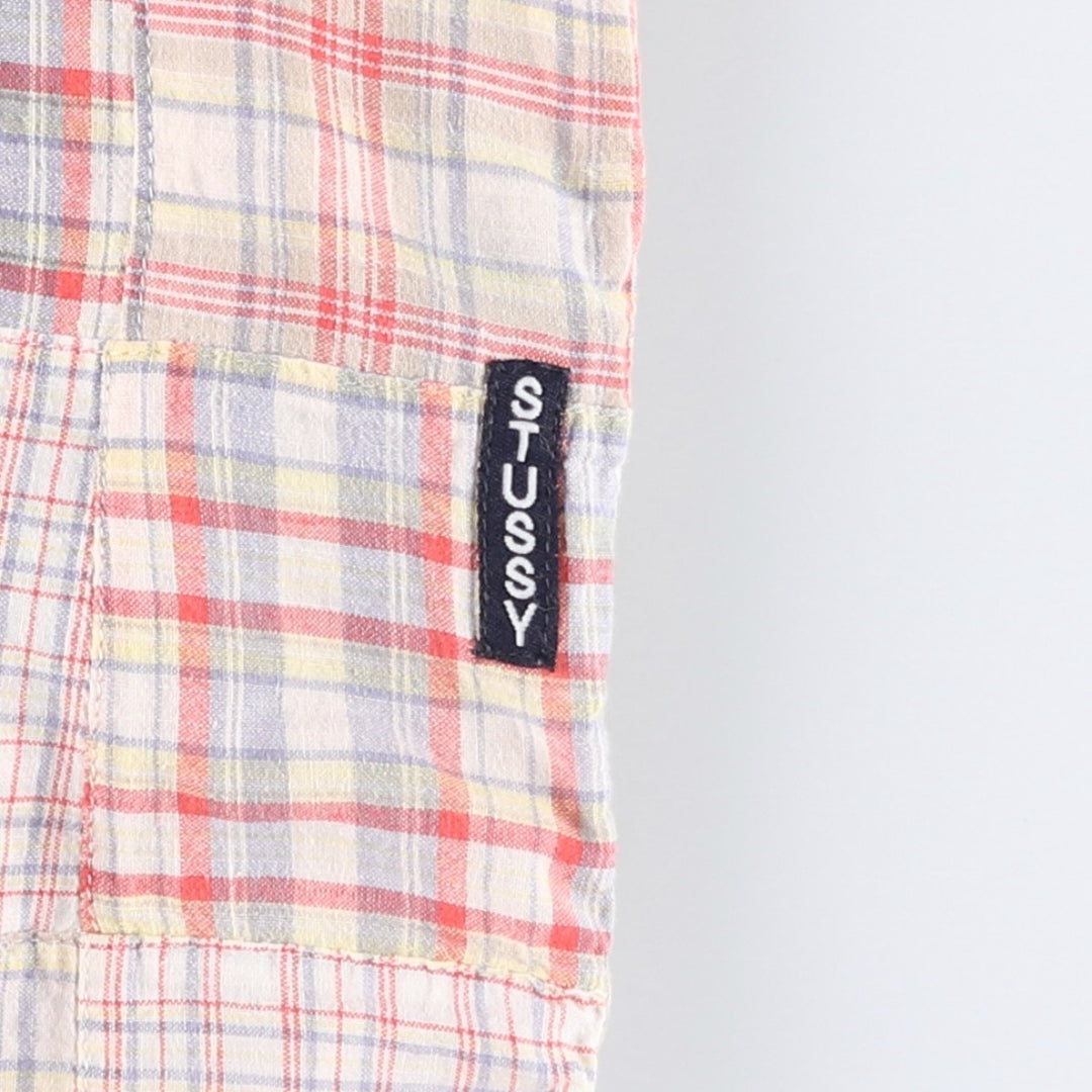 90'S Stussy Old Stussy Navy Tag Patchwork Short-Sleeve Button-Down Check Shirt Men's Size S (approx.) cotton red type Vintage Second Hand