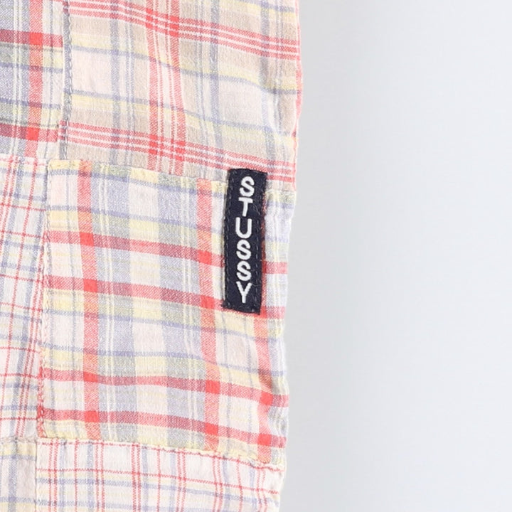 90'S Stussy Old Stussy Navy Tag Patchwork Short-Sleeve Button-Down Check Shirt Men's Size S (approx.) cotton red type Vintage Second Hand
