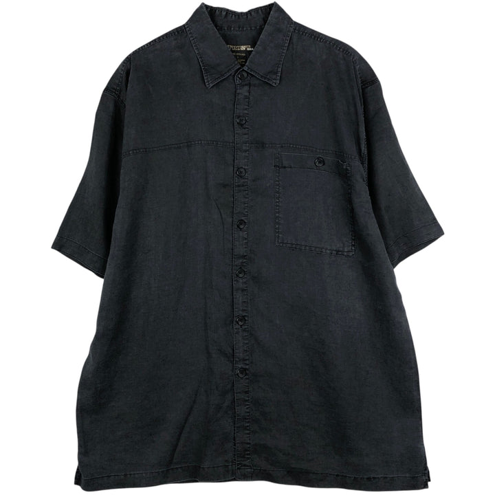 90s-00'S TRUST Short-Sleeve Linen Box Shirt, Men's Size L (Equivalent), Vintage linen gray type Vintage Second Hand