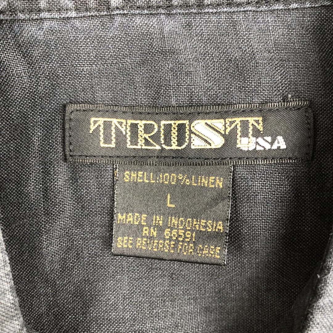 90s-00'S TRUST Short-Sleeve Linen Box Shirt, Men's Size L (Equivalent), Vintage linen gray type Vintage Second Hand