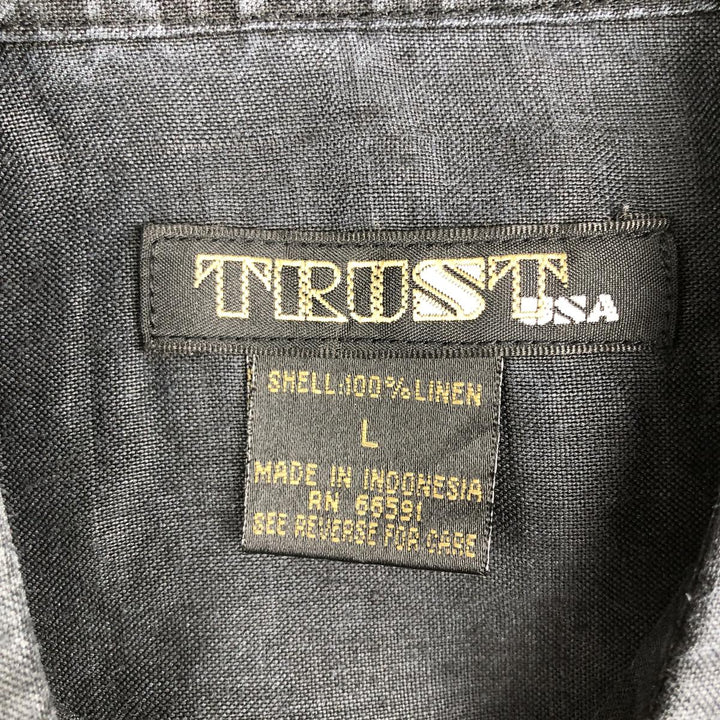 90s-00'S TRUST Short-Sleeve Linen Box Shirt, Men's Size L (Equivalent), Vintage linen gray type Vintage Second Hand