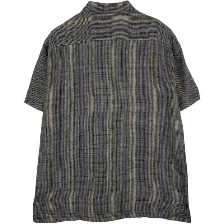 90s-00'S LORD & TAYLOR Check Pattern Short-Sleeve Linen Shirt, Boxy Shirt, Men's Size M (approx.), Vintage linen Charcoal Vintage Second Hand
