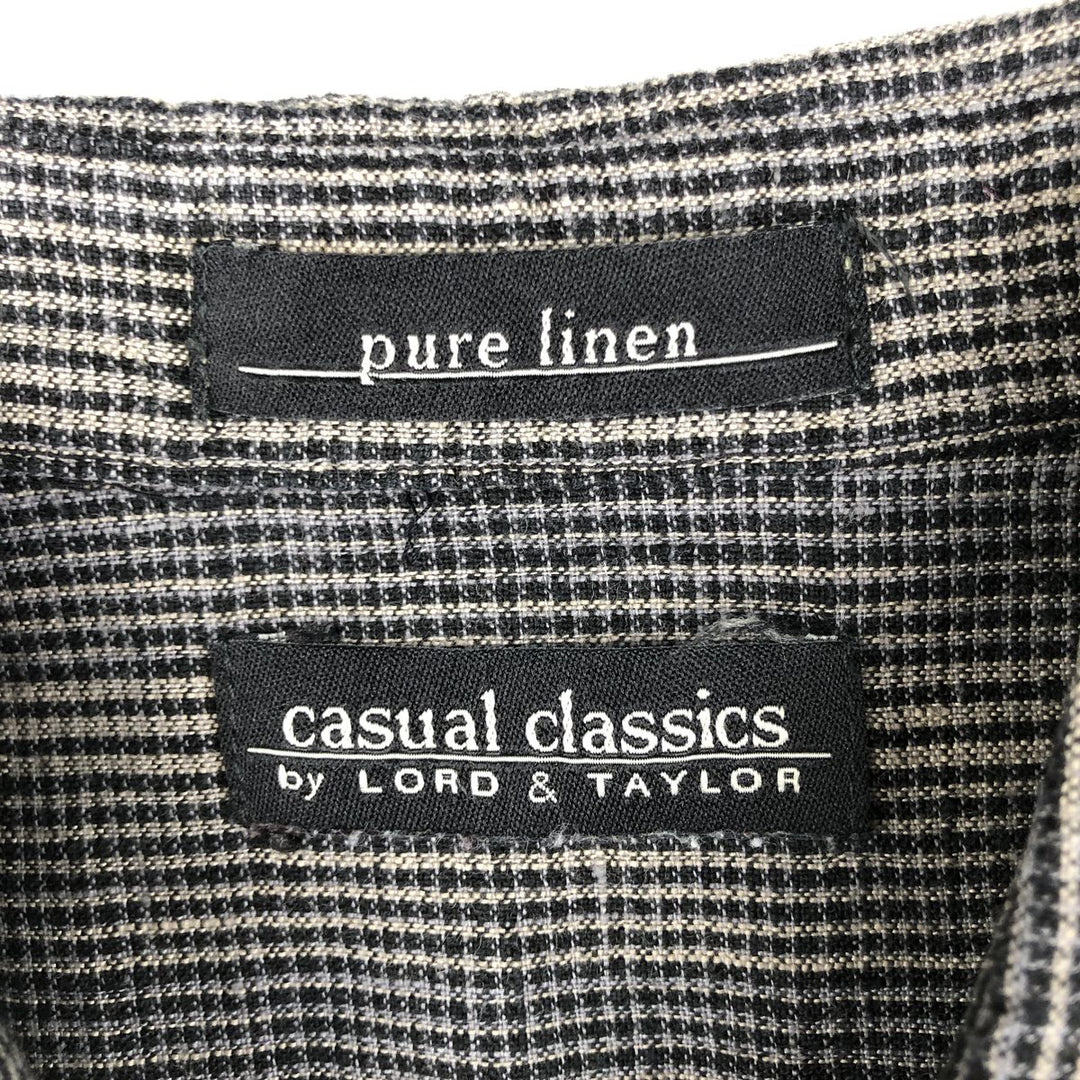90s-00'S LORD & TAYLOR Check Pattern Short-Sleeve Linen Shirt, Boxy Shirt, Men's Size M (approx.), Vintage linen Charcoal Vintage Second Hand
