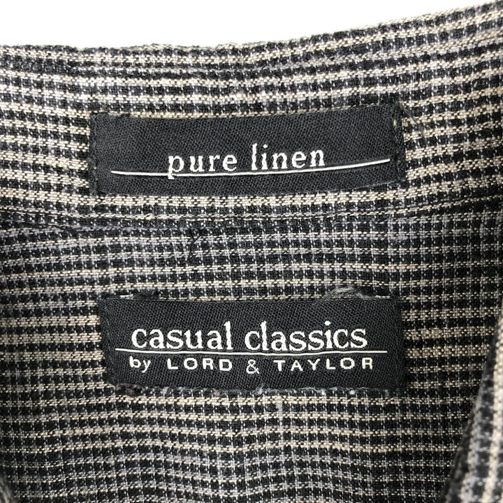 90s-00'S LORD & TAYLOR Check Pattern Short-Sleeve Linen Shirt, Boxy Shirt, Men's Size M (approx.), Vintage linen Charcoal Vintage Second Hand