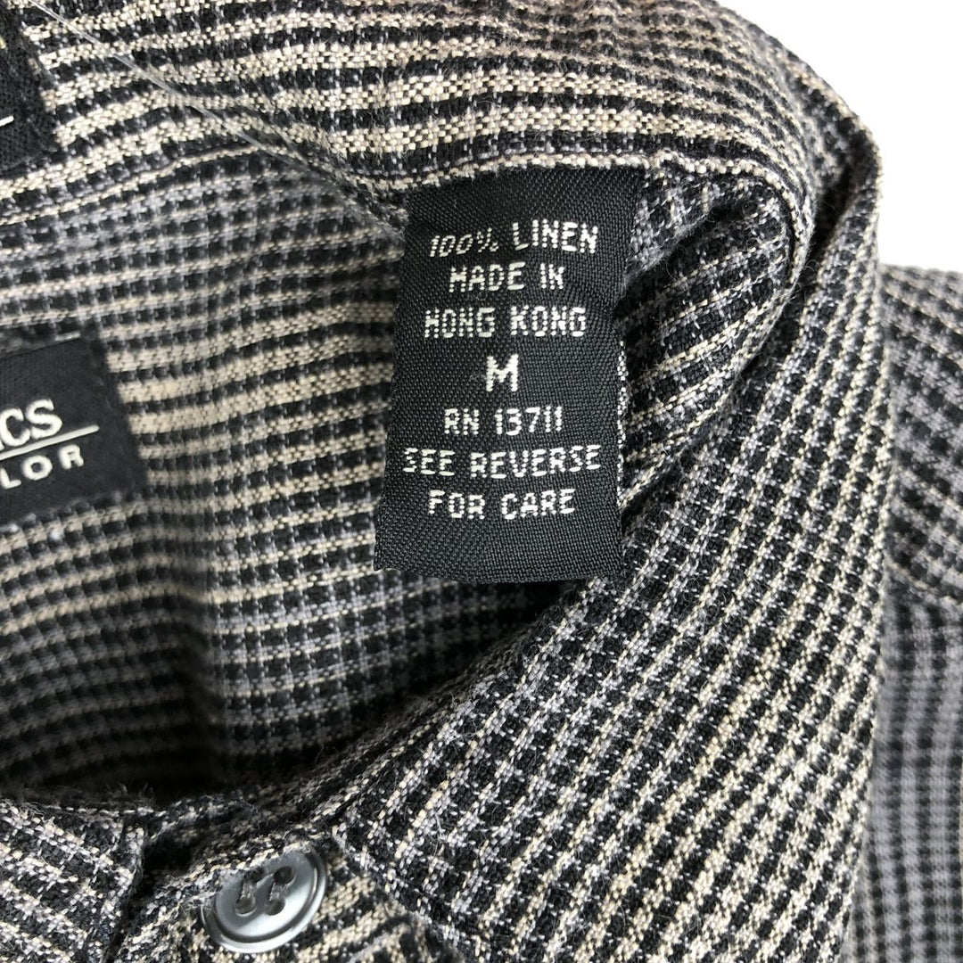 90s-00'S LORD & TAYLOR Check Pattern Short-Sleeve Linen Shirt, Boxy Shirt, Men's Size M (approx.), Vintage linen Charcoal Vintage Second Hand