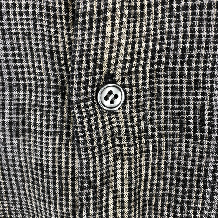 90s-00'S LORD & TAYLOR Check Pattern Short-Sleeve Linen Shirt, Boxy Shirt, Men's Size M (approx.), Vintage linen Charcoal Vintage Second Hand